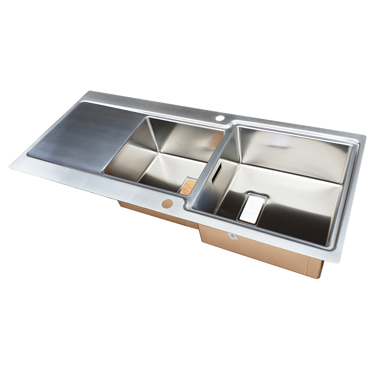 Chiuveta bucatarie inox CookingAid EVO 116 dubla cu 2 cuve + picurator si ventil automat reversibila stanga/dreapta + accesorii montaj [6]