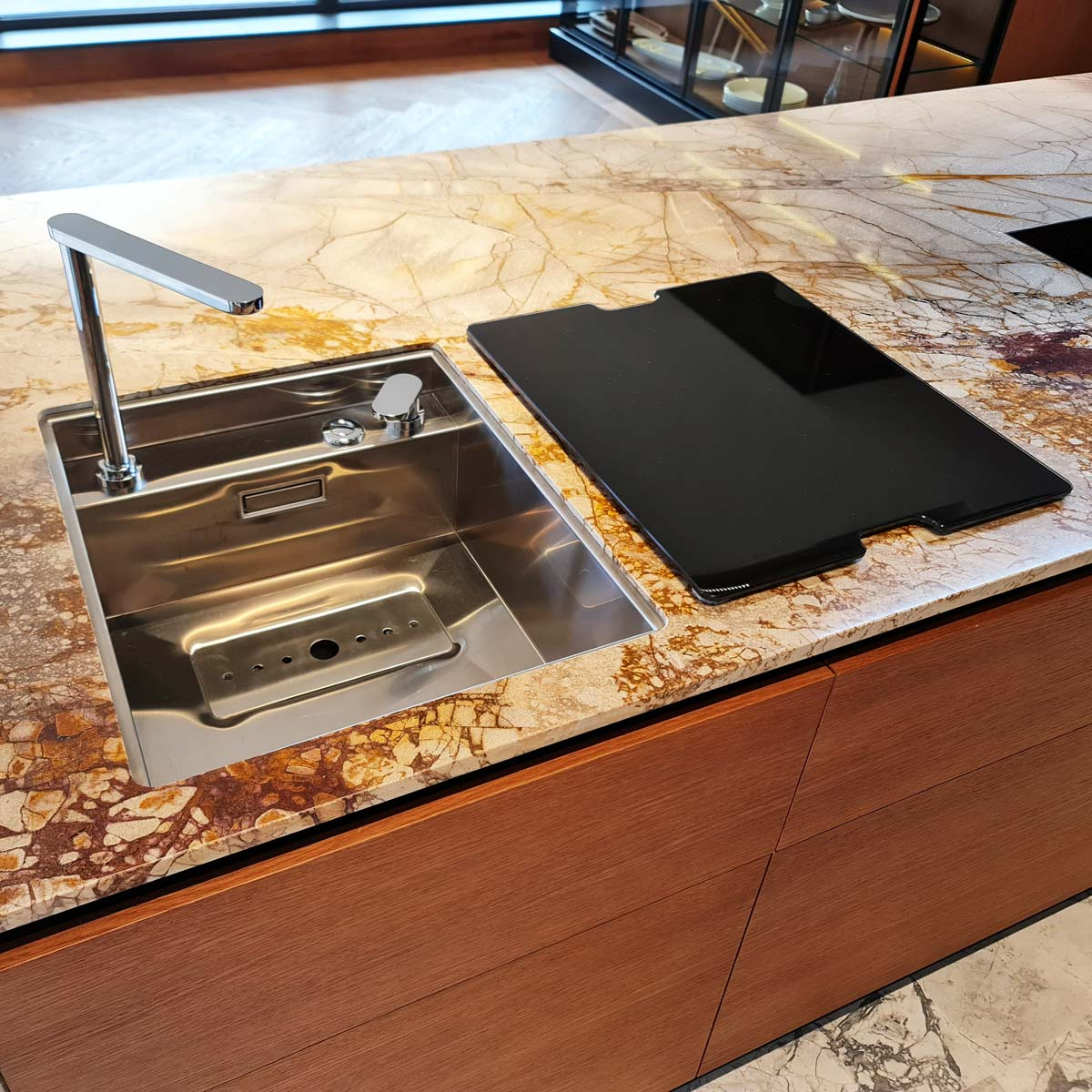 Chiuveta bucatarie inox CookingAid INVISIBLE 40R cu baterie telescopica integrata, tocator sticla temperizata, tocator resturi alimenatare Rodi + adaptor tocator First [18]