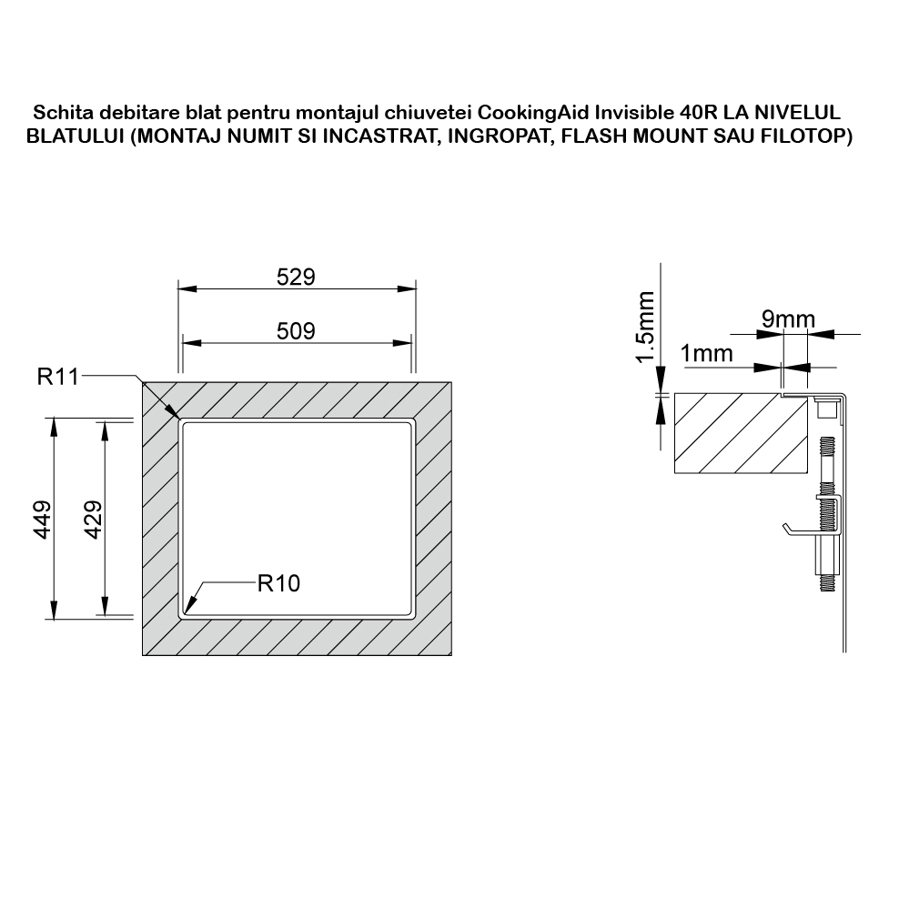 Chiuveta bucatarie inox CookingAid INVISIBLE 40R cu baterie telescopica integrata, tocator sticla temperizata, tocator resturi alimenatare Rodi + adaptor tocator First [32]