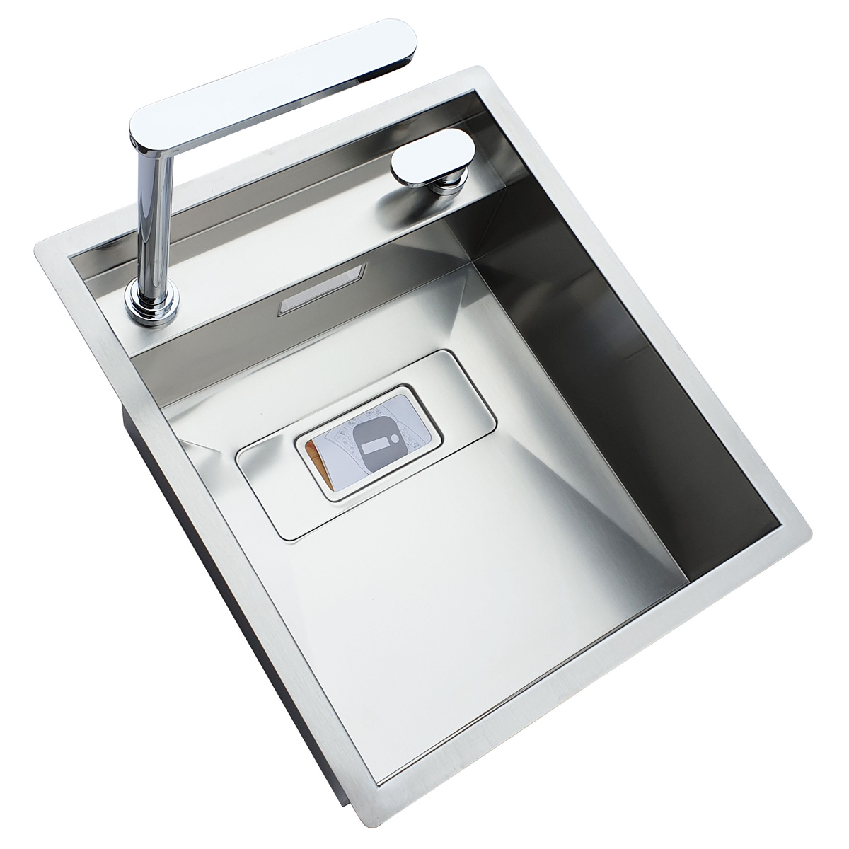 Chiuveta bucatarie inox CookingAid INVISIBLE 40R cu treapta pentru baterie si capac scurgere invizibil + accesorii montaj [17]