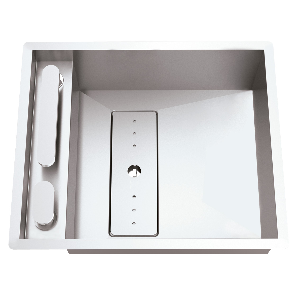 Chiuveta bucatarie inox CookingAid INVISIBLE 40R cu treapta pentru baterie si capac scurgere invizibil + accesorii montaj [5]