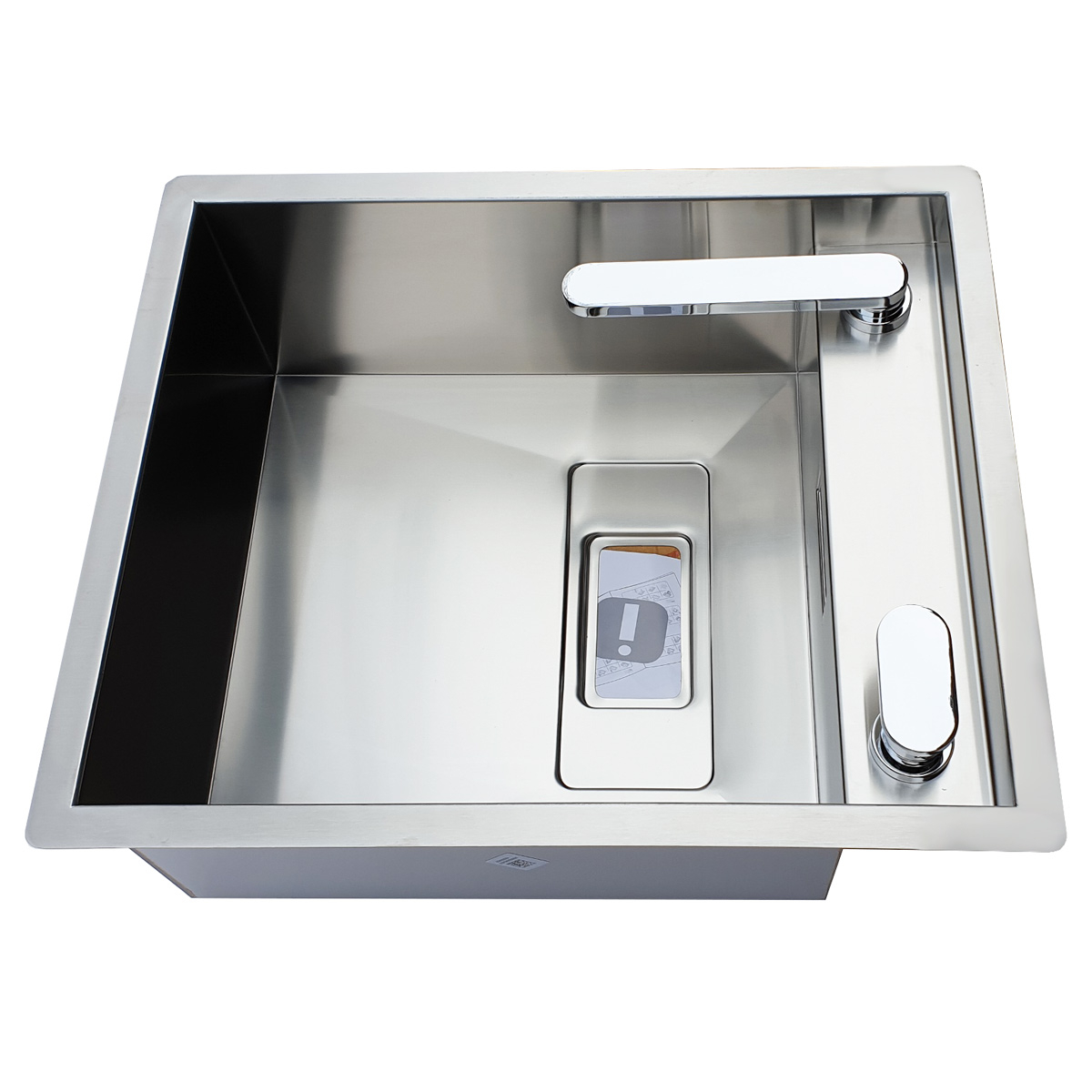 Chiuveta bucatarie inox CookingAid INVISIBLE 40R cu treapta pentru baterie si capac scurgere invizibil + accesorii montaj [19]