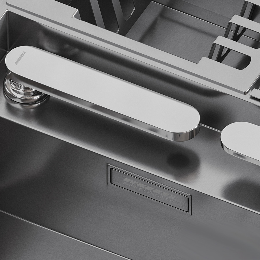 Chiuveta bucatarie inox CookingAid INVISIBLE 70 cu scurgator vase si baterie telescopica integrata, capac scurgere invizibil, tocator sticla temperizata + accesorii montaj [5]