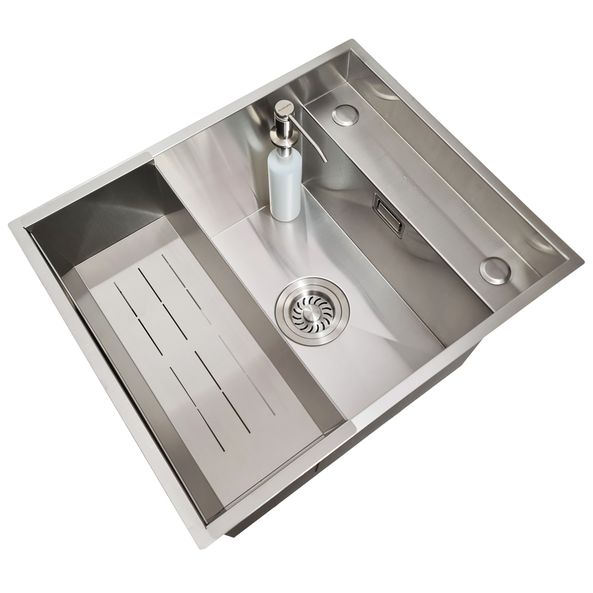 Chiuveta bucatarie inox CookingAid INVISIBLE DEEP cu baterie telescopica integrata, scurgator vase/paste/fructe, tocator sticla temperizata, dozator detergent + accesorii montaj [5]