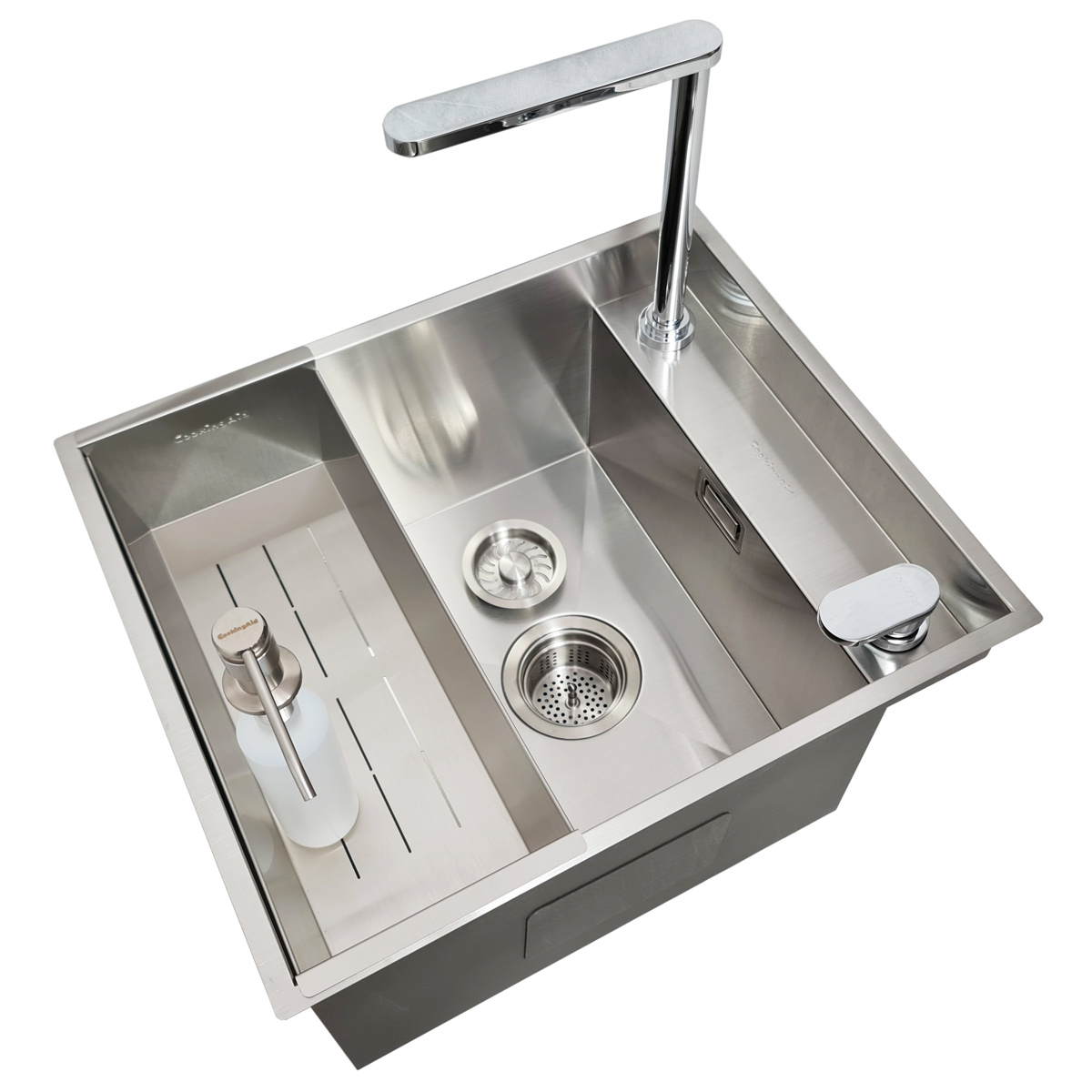 Chiuveta bucatarie inox CookingAid INVISIBLE DEEP cu scurgator vase/paste/fructe, dozator detergent + accesorii montaj [12]