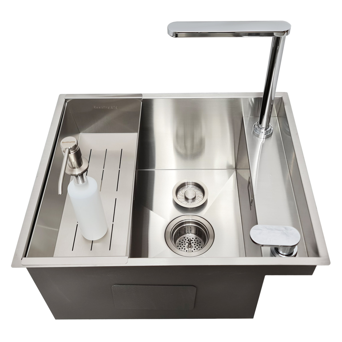 Chiuveta bucatarie inox CookingAid INVISIBLE DEEP cu scurgator vase/paste/fructe, dozator detergent + accesorii montaj [11]