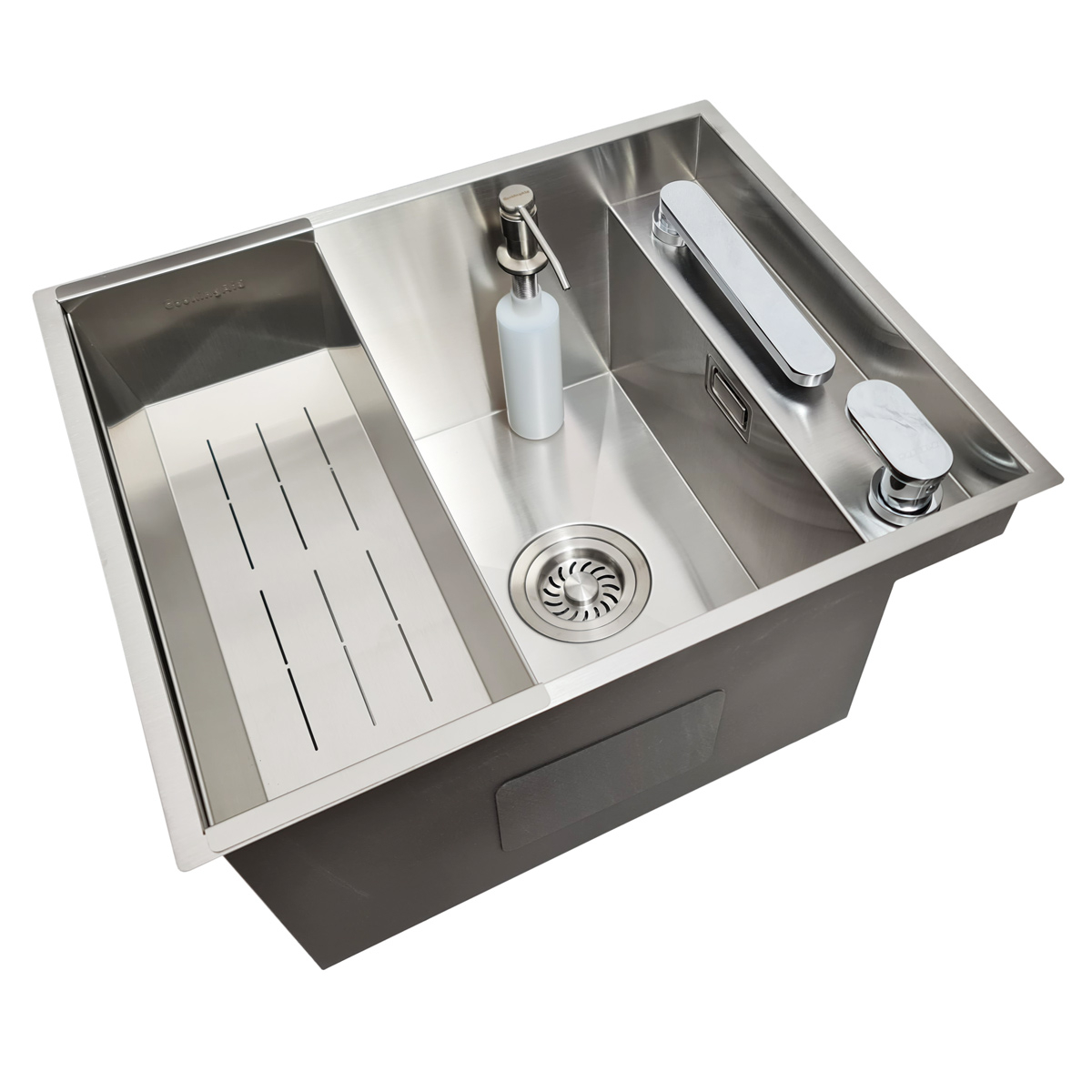 Chiuveta bucatarie inox CookingAid INVISIBLE DEEP cu scurgator vase/paste/fructe, dozator detergent + accesorii montaj [13]