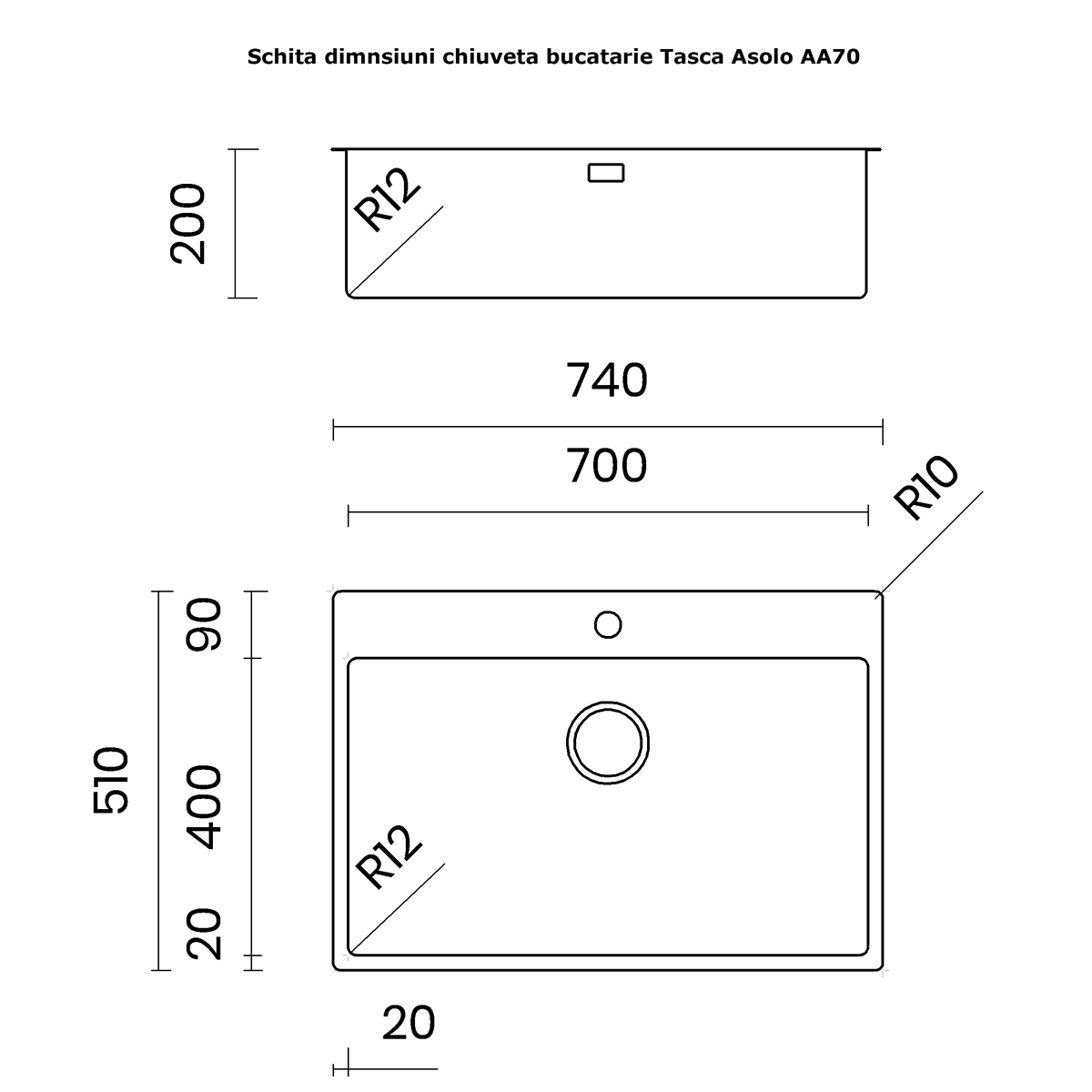 Chiuveta bucatarie inox CookingAid TASCA ASOLO AA70 cu montaj pe blat sau la nivelul blatului si accesorii montaj [18]