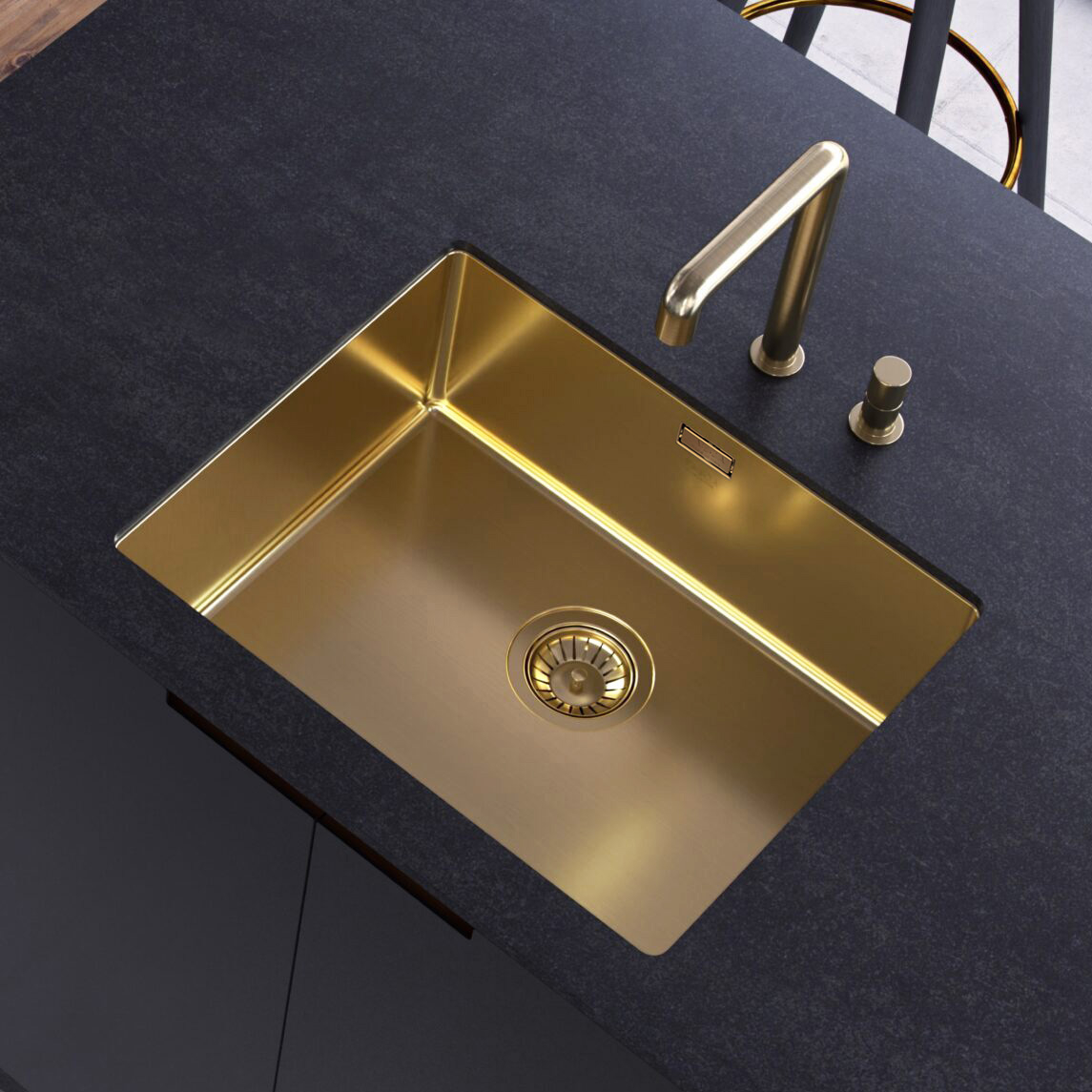 Chiuveta bucatarie inox CookingAid TASCA CANOVA CA50 Gold cu strat PVD ceramic culoare aurie cu montaj pe blat, sub blat sau la nivelul blatului si accesorii montaj [2]