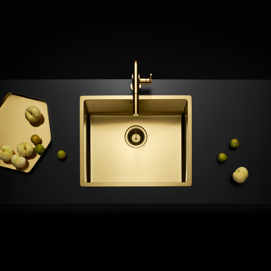 Chiuveta bucatarie inox CookingAid TASCA CANOVA CA50 Gold cu strat PVD ceramic culoare aurie cu montaj pe blat, sub blat sau la nivelul blatului si accesorii montaj [15]