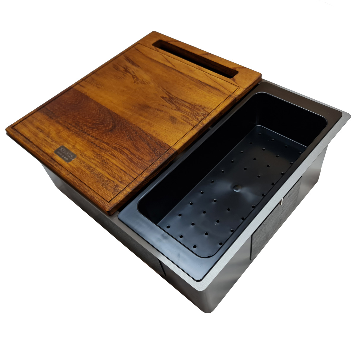 Chiuveta bucatarie inox CookingAid TASCA CANOVA CA50 GUN METAL cu strat PVD ceramic culoare gri inchis / negru antracit cu montaj pe blat, sub blat sau la nivelul blatului si accesorii montaj [8]