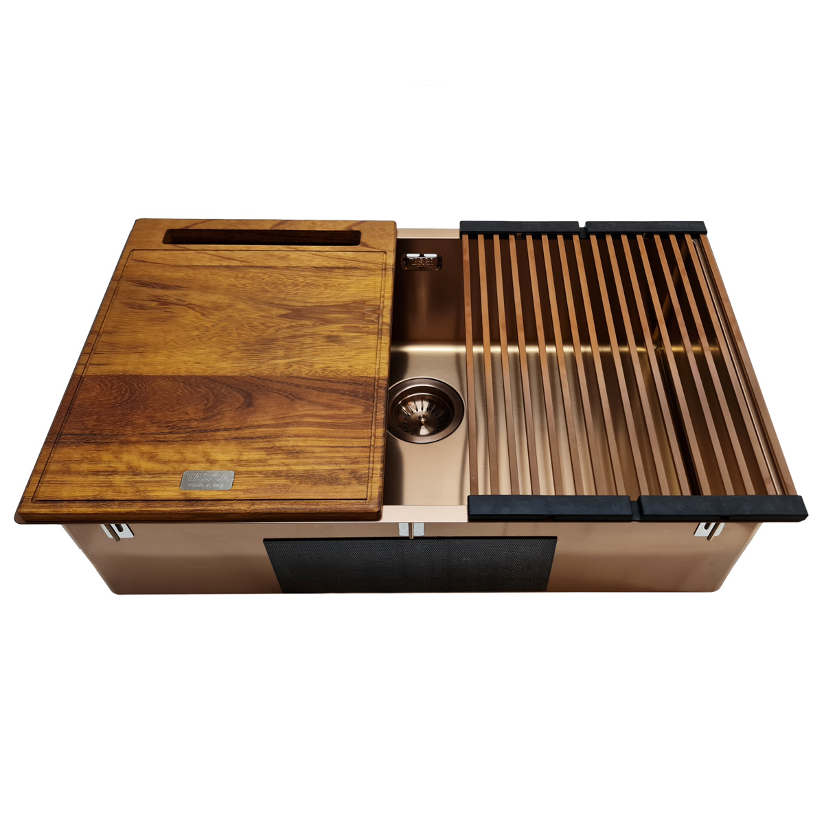 Chiuveta bucatarie inox CookingAid TASCA CANOVA CA70 COPPER cu strat PVD ceramic culoare cupru cu montaj pe blat, sub blat sau la nivelul blatului si accesorii montaj [10]