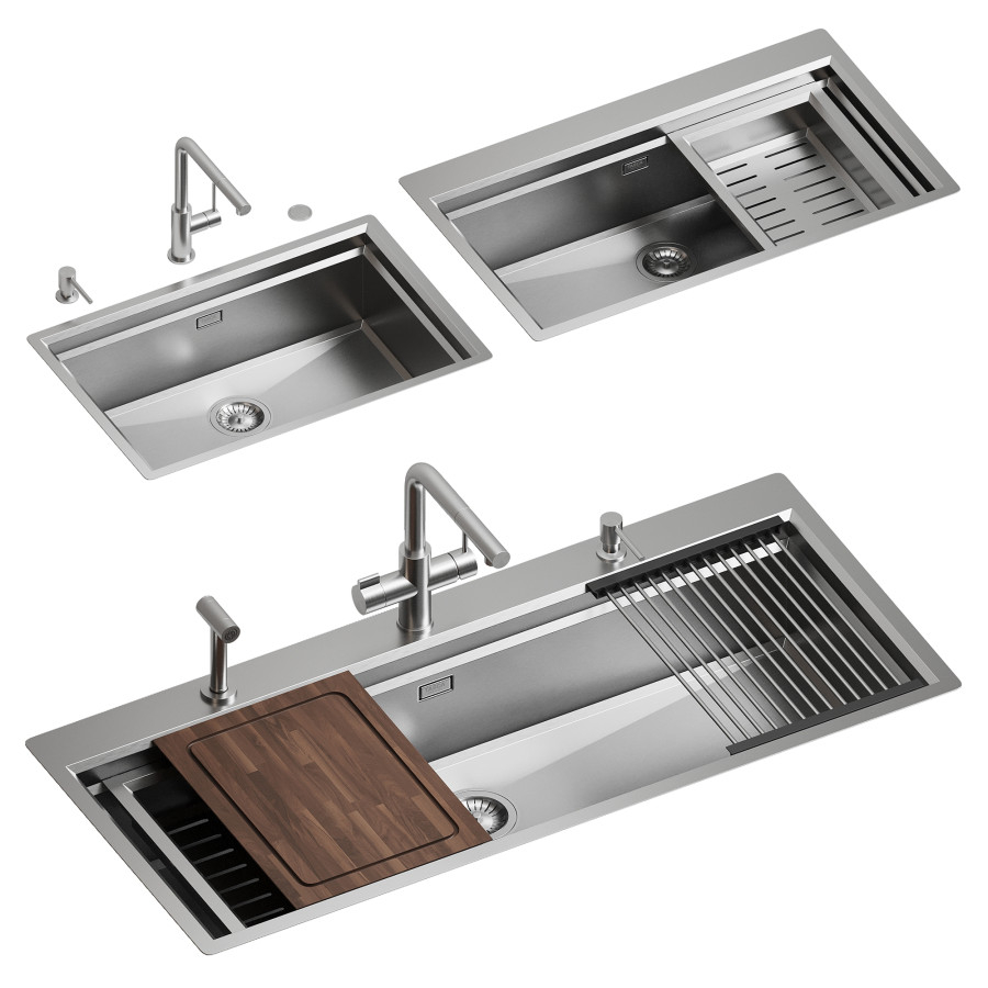 Chiuveta bucatarie inox CookingAid TASCA Harmony 116IF WORKSTATION cu 6 accesorii: tavita scurgere glisanta, tocator lemn Iroko, gratar scurgere glisant, dus extractibil cu pulverizator, dozator deter [9]