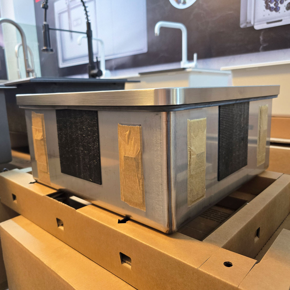 Chiuveta bucatarie inox CookingAid TASCA IRIS IR40 cu montaj pe blat, ventil scurgere automat cu capac scurgere invisibila, preaplin rotund si accesorii montaj [7]