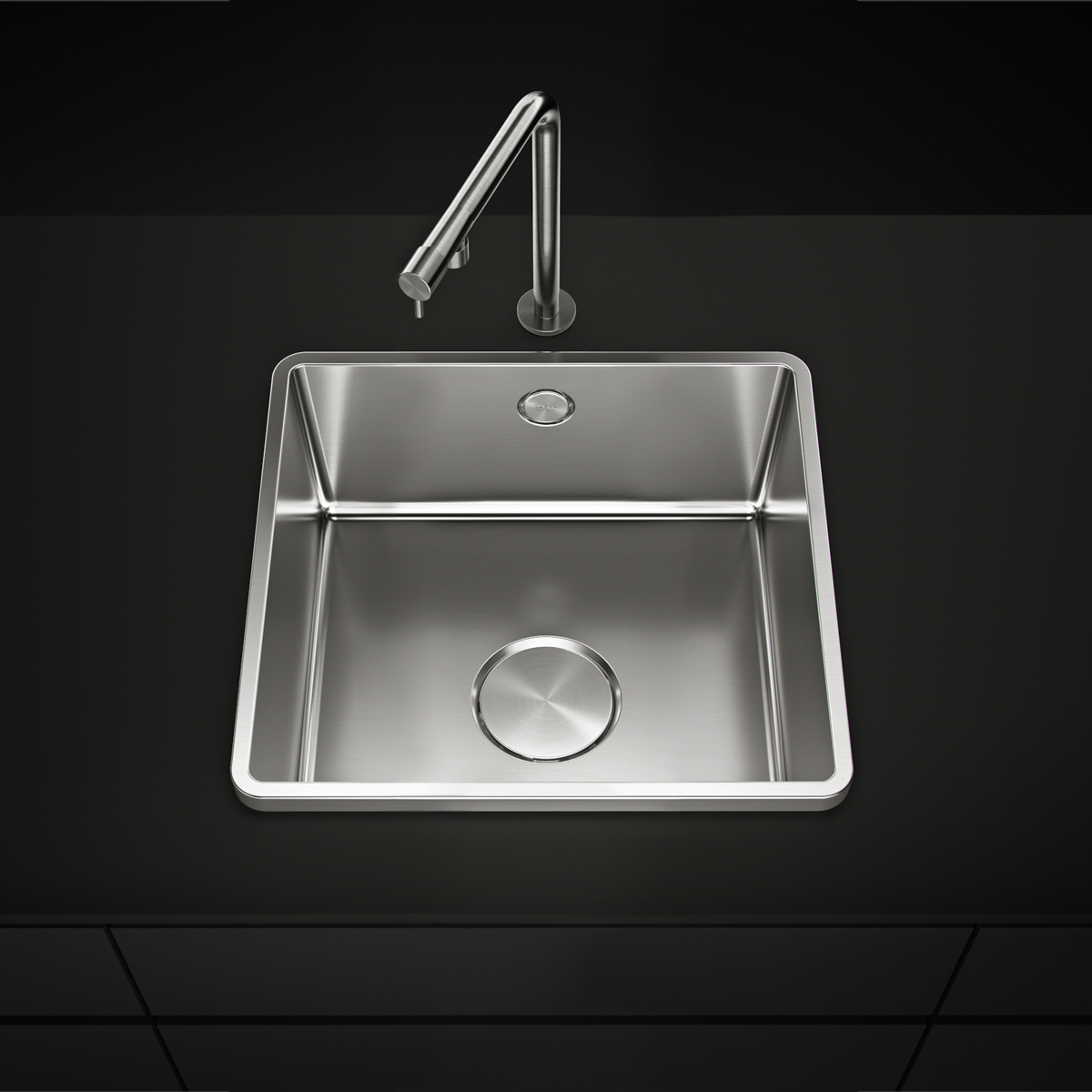 Chiuveta bucatarie inox CookingAid TASCA IRIS IR40 cu montaj pe blat, ventil scurgere automat cu capac scurgere invisibila, preaplin rotund si accesorii montaj [1]