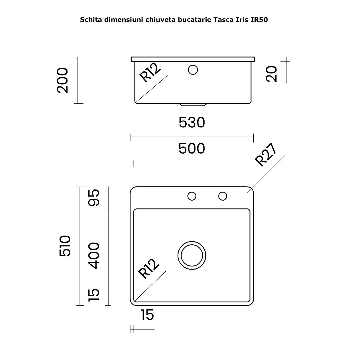 Chiuveta bucatarie inox CookingAid TASCA IRIS IR50 BM cu montaj pe blat, ventil scurgere automat cu capac scurgere invisibila, preaplin rotund si accesorii montaj [26]