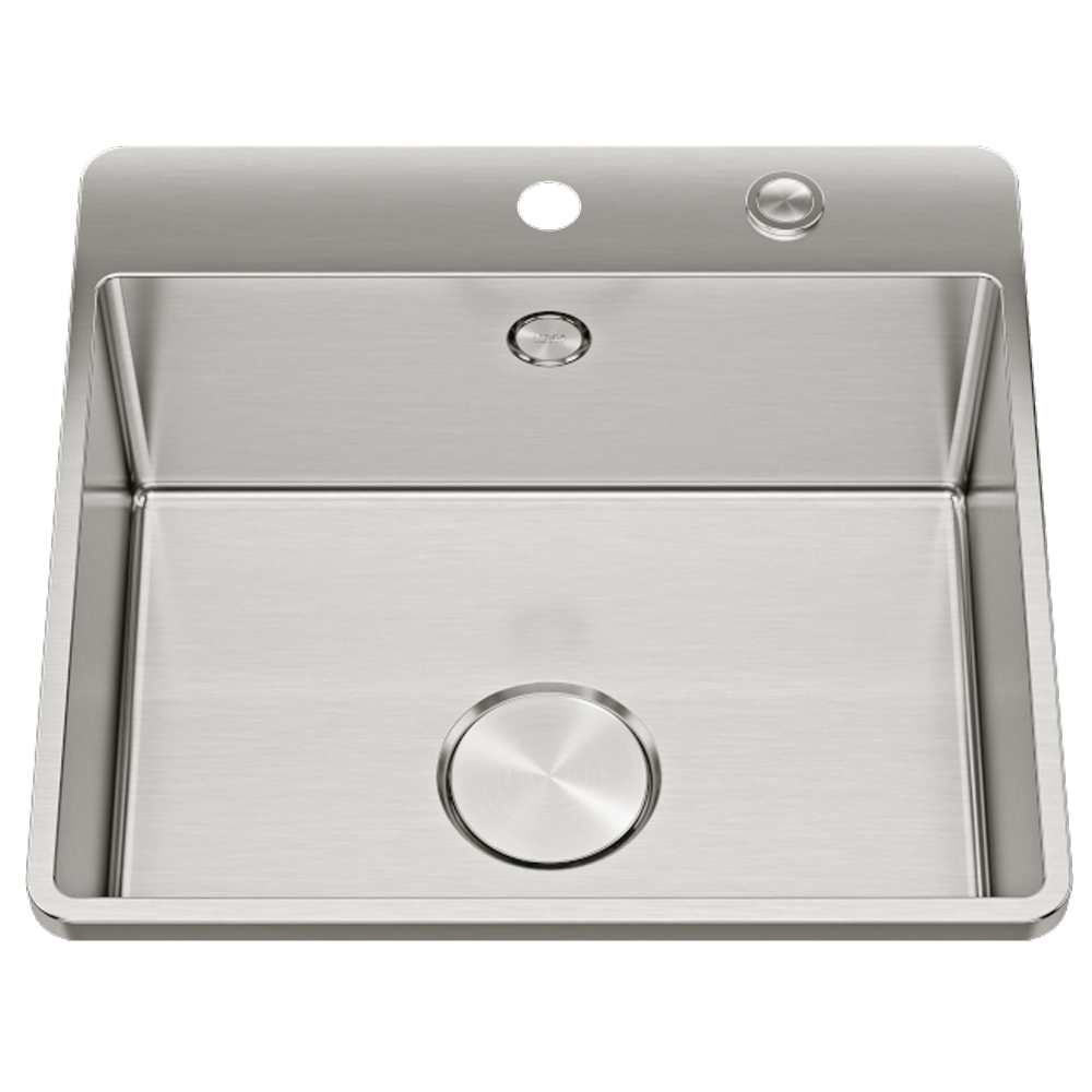 Chiuveta bucatarie inox CookingAid TASCA IRIS IR50 BM cu montaj pe blat, ventil scurgere automat cu capac scurgere invisibila, preaplin rotund si accesorii montaj [7]