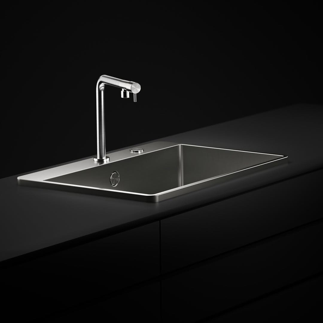 Chiuveta bucatarie inox CookingAid TASCA IRIS IR70 cu montaj pe blat, ventil scurgere automat cu capac scurgere invisibila, preaplin rotund si accesorii montaj [2]