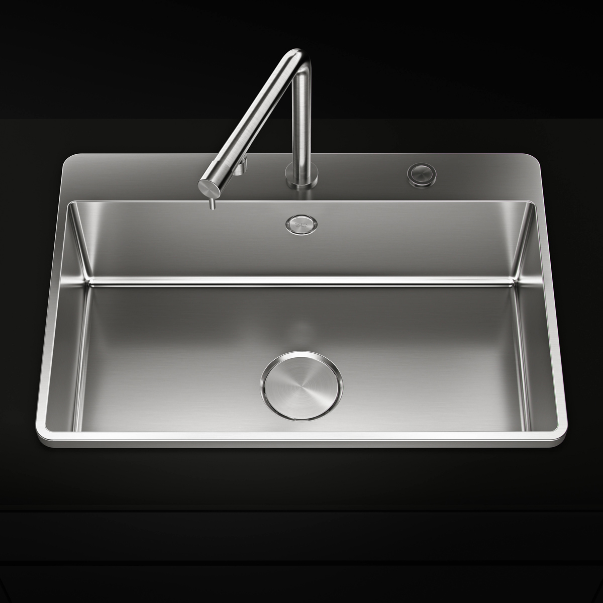 Chiuveta bucatarie inox CookingAid TASCA IRIS IR70 cu montaj pe blat, ventil scurgere automat cu capac scurgere invisibila, preaplin rotund si accesorii montaj [1]