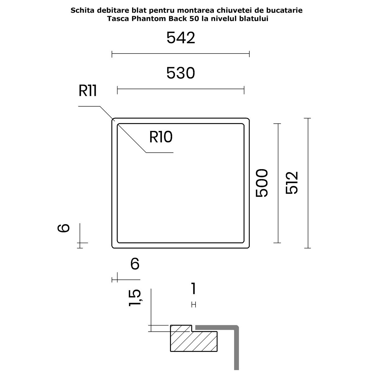 Chiuveta bucatarie inox CookingAid TASCA PHANTOM BACK LAGOON 50 INVISIBLE din inox marin AISI316L, rezistent la coroziune, cloruri si substante chimice, cu montaj pe blat, sub blat, la nivelul blatulu [18]