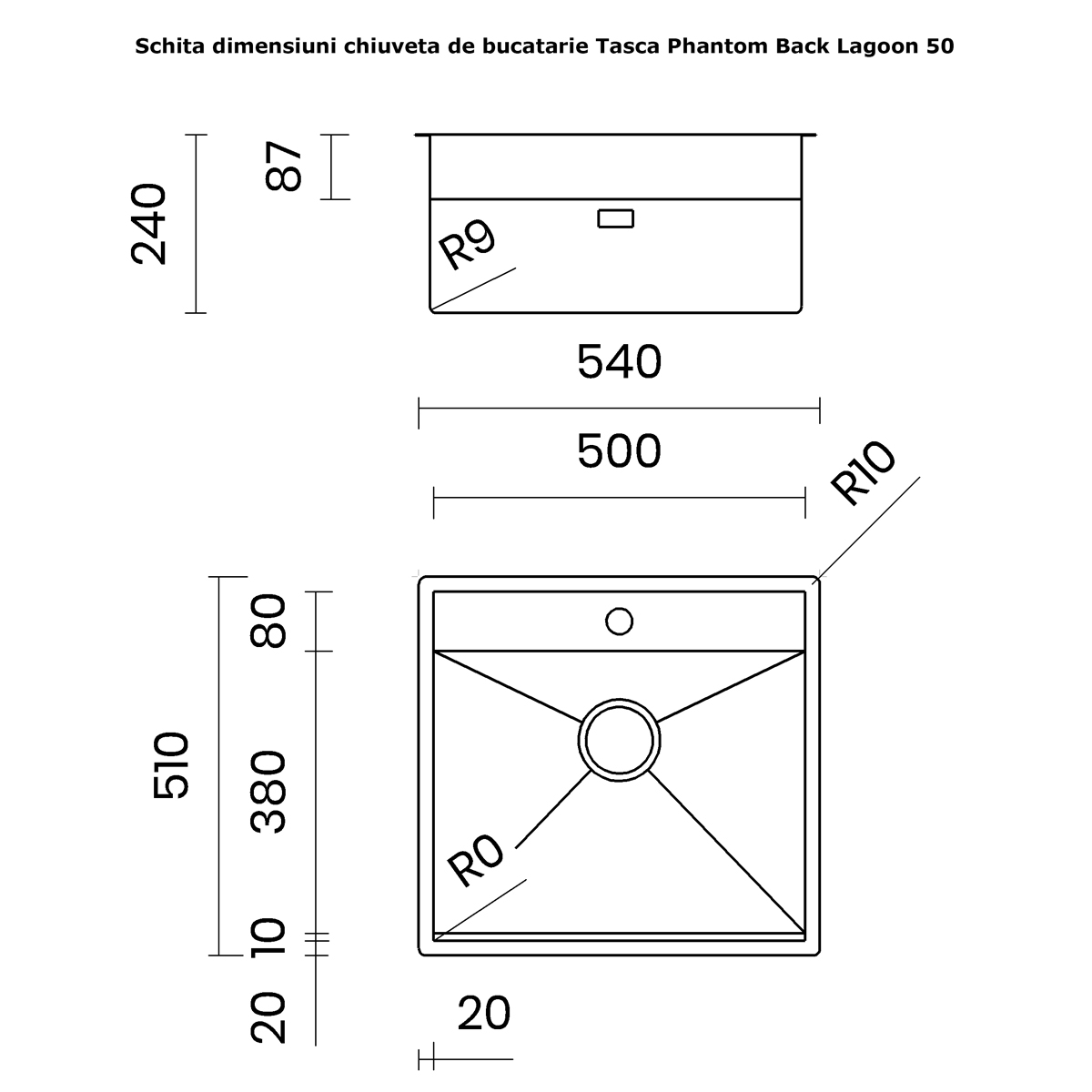 Chiuveta bucatarie inox CookingAid TASCA PHANTOM BACK LAGOON 50 INVISIBLE din inox marin AISI316L, rezistent la coroziune, cloruri si substante chimice, cu montaj pe blat, sub blat, la nivelul blatulu [20]