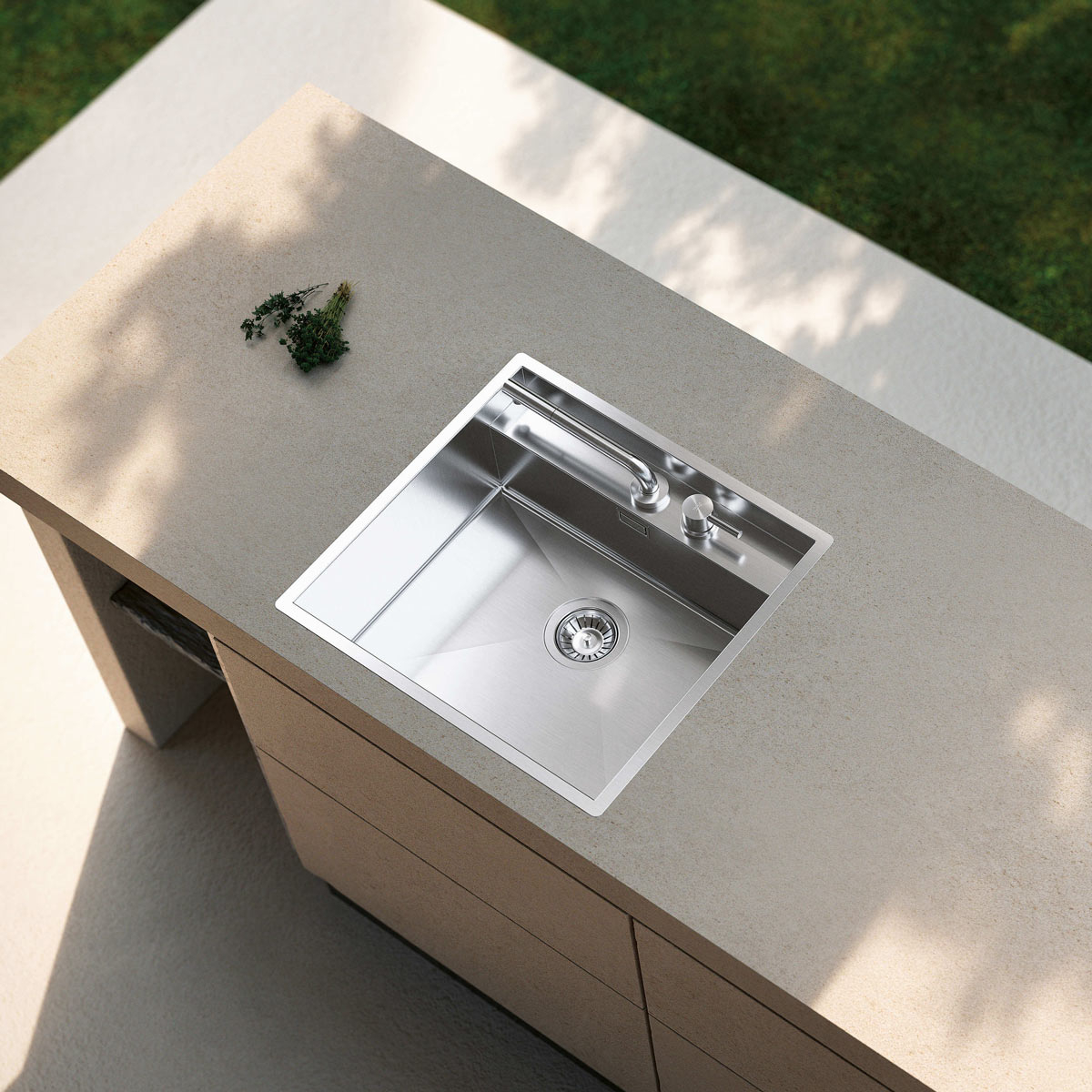 Chiuveta bucatarie inox CookingAid TASCA PHANTOM BACK LAGOON 50 INVISIBLE din inox marin AISI316L, rezistent la coroziune, cloruri si substante chimice, cu montaj pe blat, sub blat, la nivelul blatulu [4]