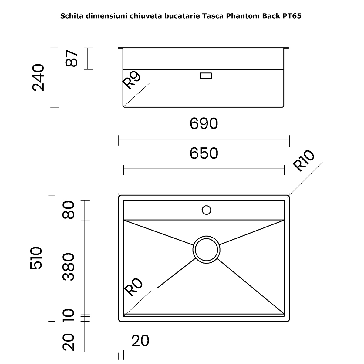 Chiuveta bucatarie inox CookingAid TASCA PHANTOM BACK PT65 INVISIBLE cu montaj pe blat, sub blat, la nivelul blatului sau sub geam si accesorii montaj [19]