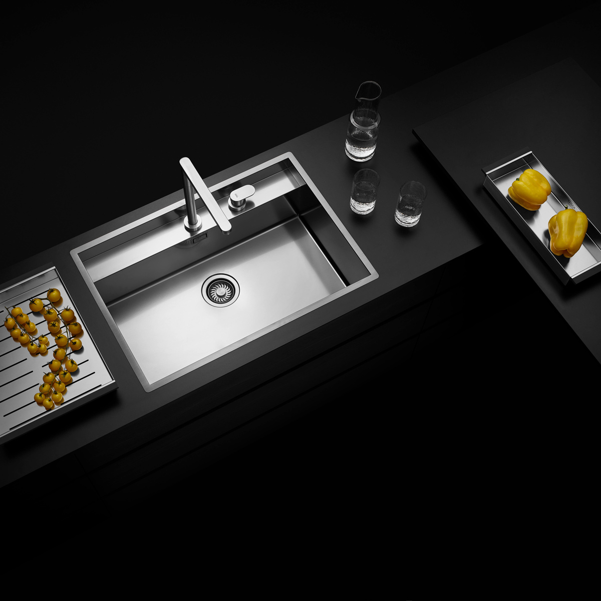 Chiuveta bucatarie inox CookingAid TASCA PHANTOM BACK PT74 INVISIBLE cu montaj pe blat, sub blat, la nivelul blatului sau sub geam si accesorii montaj [1]