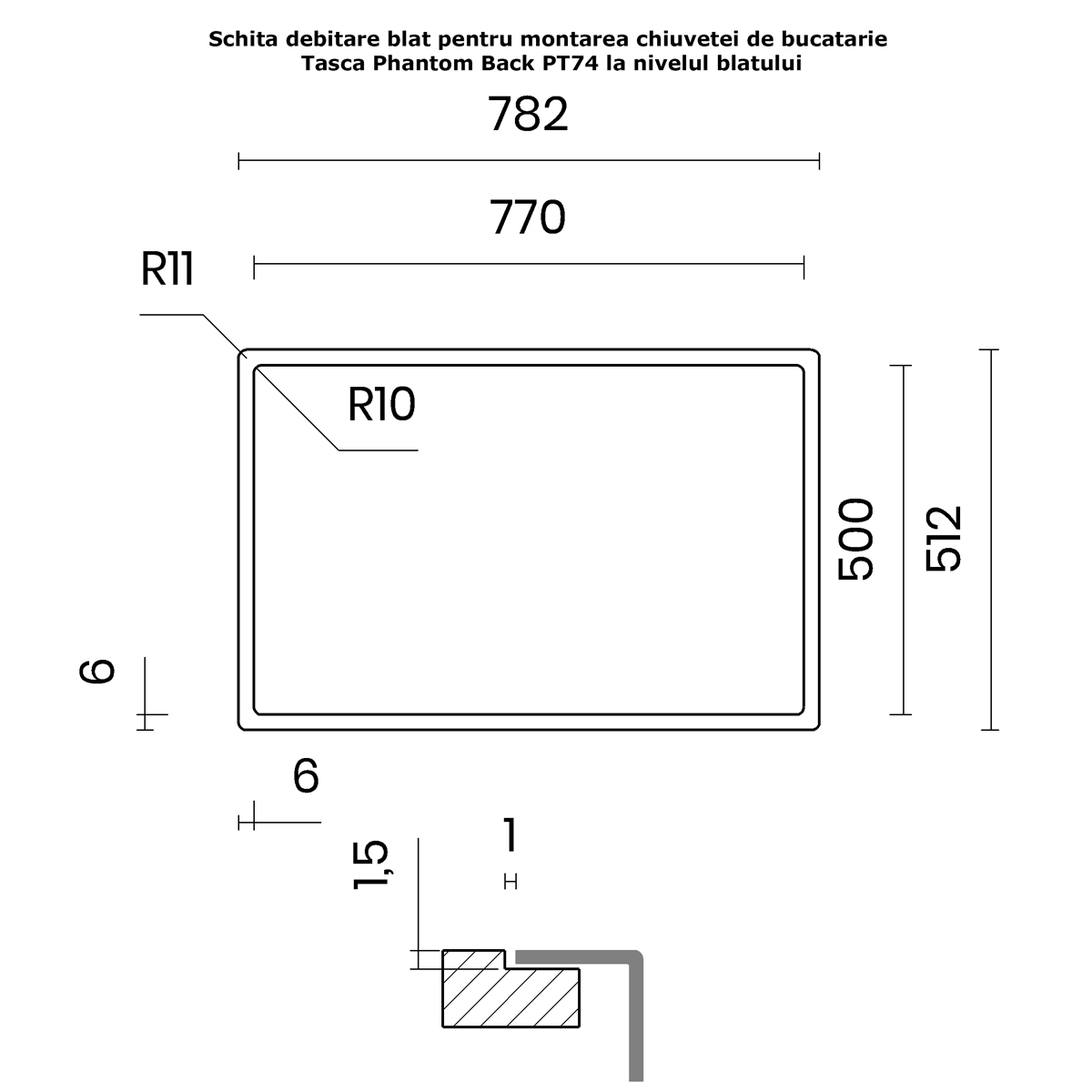Chiuveta bucatarie inox CookingAid TASCA PHANTOM BACK PT74 INVISIBLE cu montaj pe blat, sub blat, la nivelul blatului sau sub geam si accesorii montaj [14]