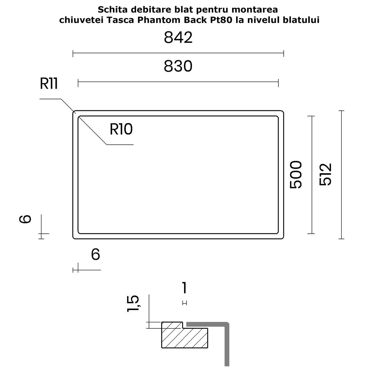 Chiuveta bucatarie inox CookingAid TASCA PHANTOM BACK PT80 INVISIBLE cu montaj pe blat, sub blat, la nivelul blatului sau sub geam si accesorii montaj [14]