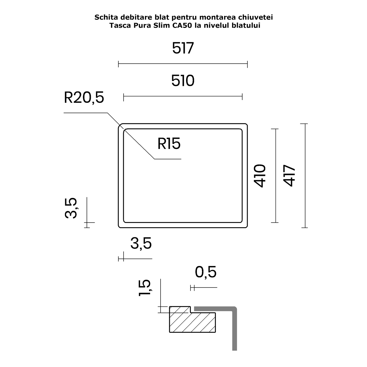 Chiuveta bucatarie inox CookingAid TASCA PURA SLIM CA50 cu montaj 8mm pe blat sau la nivelul blatului si accesorii montaj [6]
