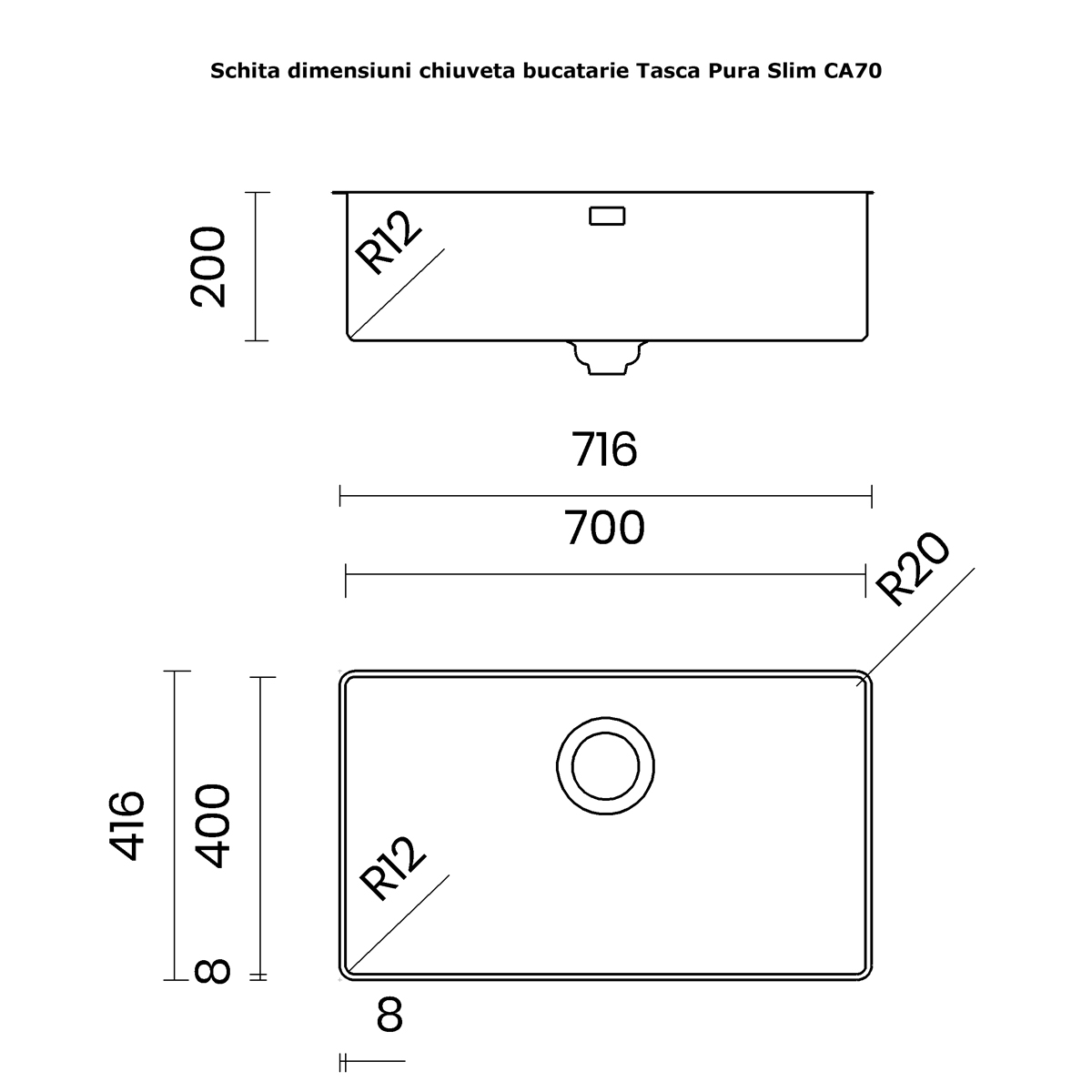Chiuveta bucatarie inox CookingAid TASCA PURA SLIM CA70 cu montaj 8mm pe blat sau la nivelul blatului si accesorii montaj [19]
