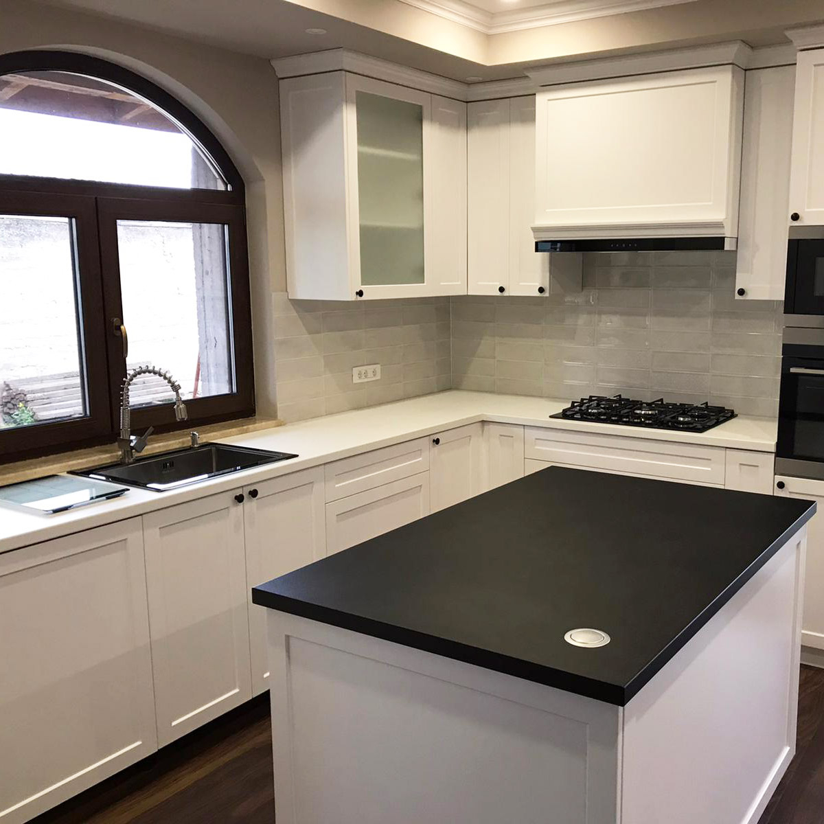 Chiuveta bucatarie inox CookingAid TEMPERED GLASS BLACK cu scurgator vase/paste/fructe, gratar rulabil inox, dozator detergent + accesorii montaj [5]