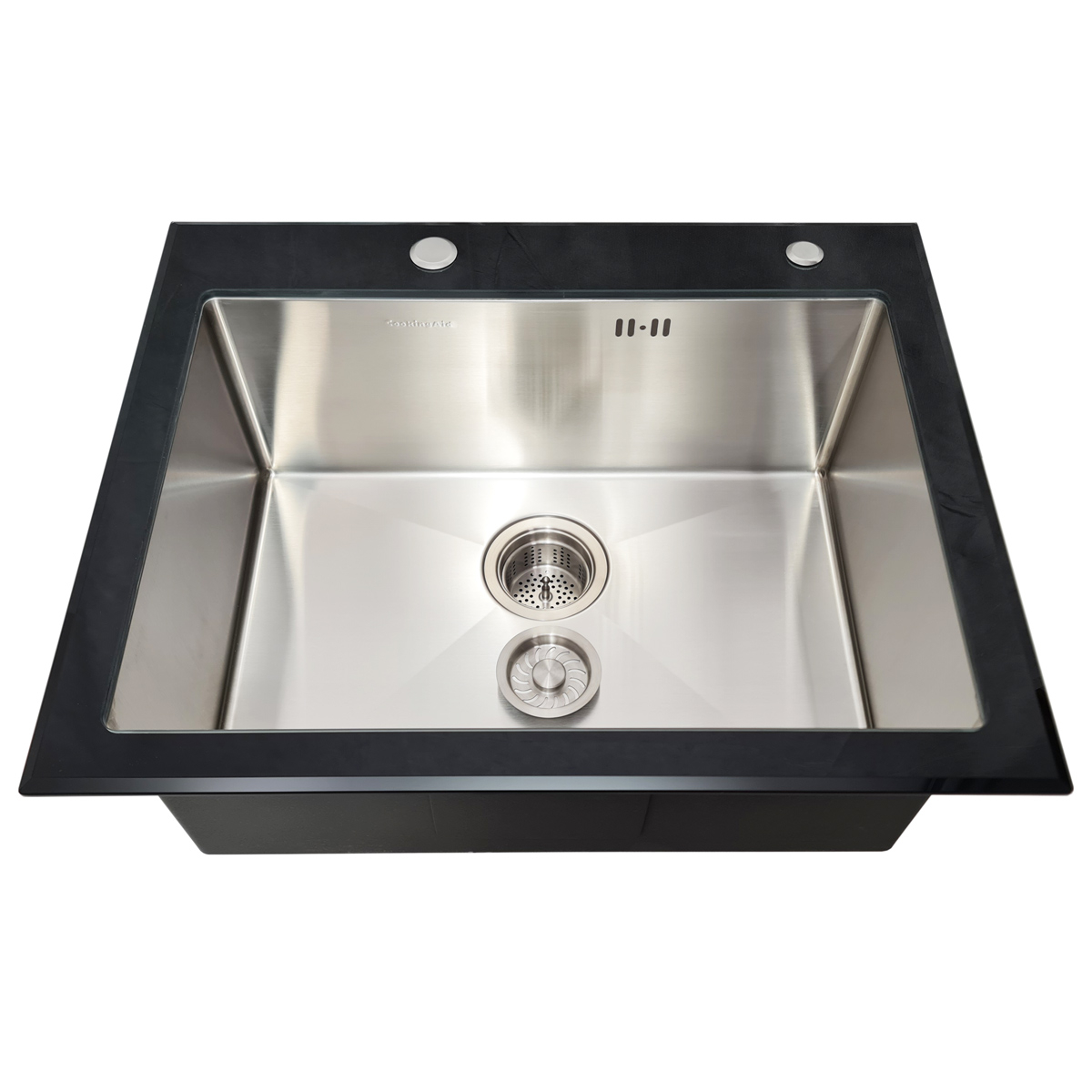 Chiuveta bucatarie inox CookingAid TEMPERED GLASS BLACK cu scurgator vase/paste/fructe, gratar rulabil inox, dozator detergent + accesorii montaj [13]