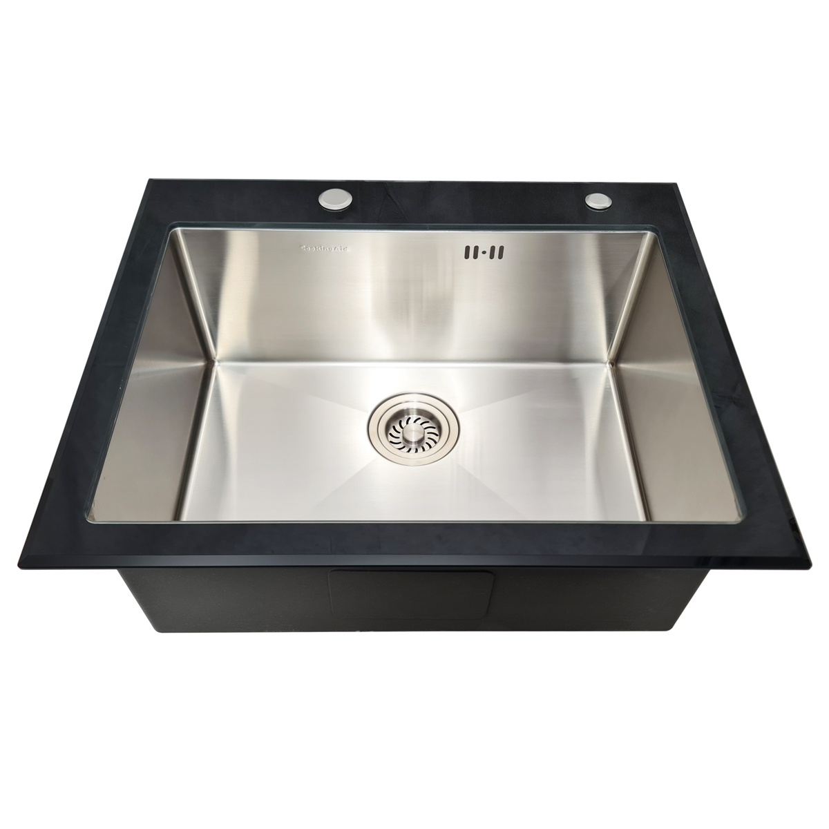 Chiuveta bucatarie inox CookingAid TEMPERED GLASS BLACK cu scurgator vase/paste/fructe, gratar rulabil inox, dozator detergent + accesorii montaj [16]