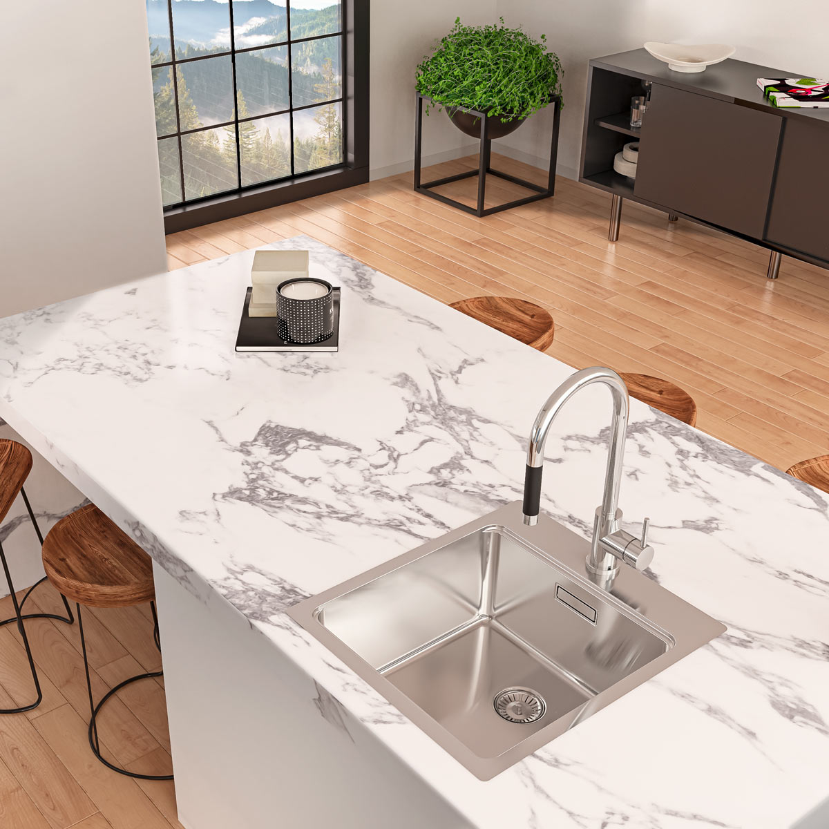 Chiuveta bucatarie inox CookingAid UNA 46 + Bonus: tocator Bambus + accesorii montaj [10]