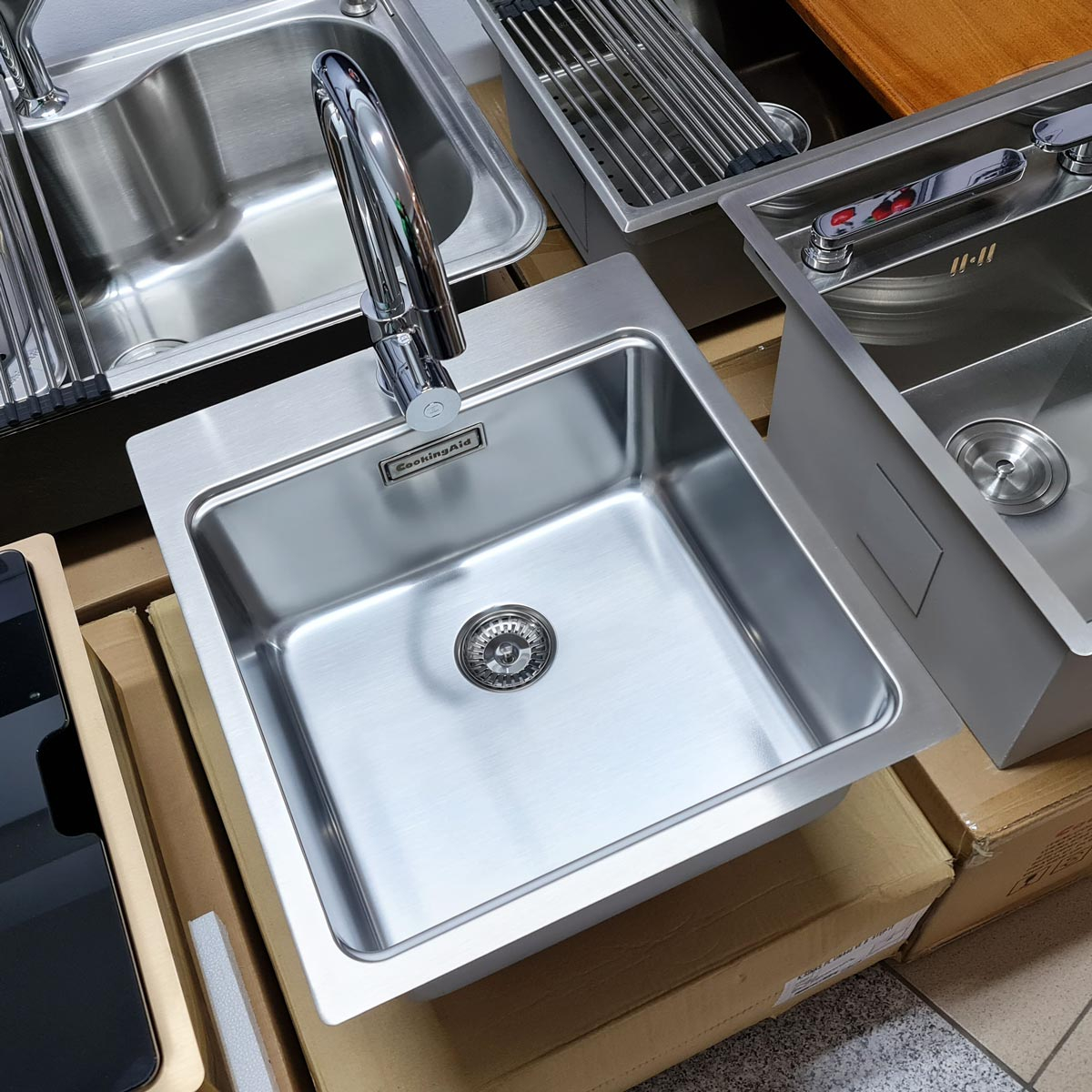 Chiuveta bucatarie inox CookingAid UNA 46 + Bonus: tocator Bambus + accesorii montaj [11]