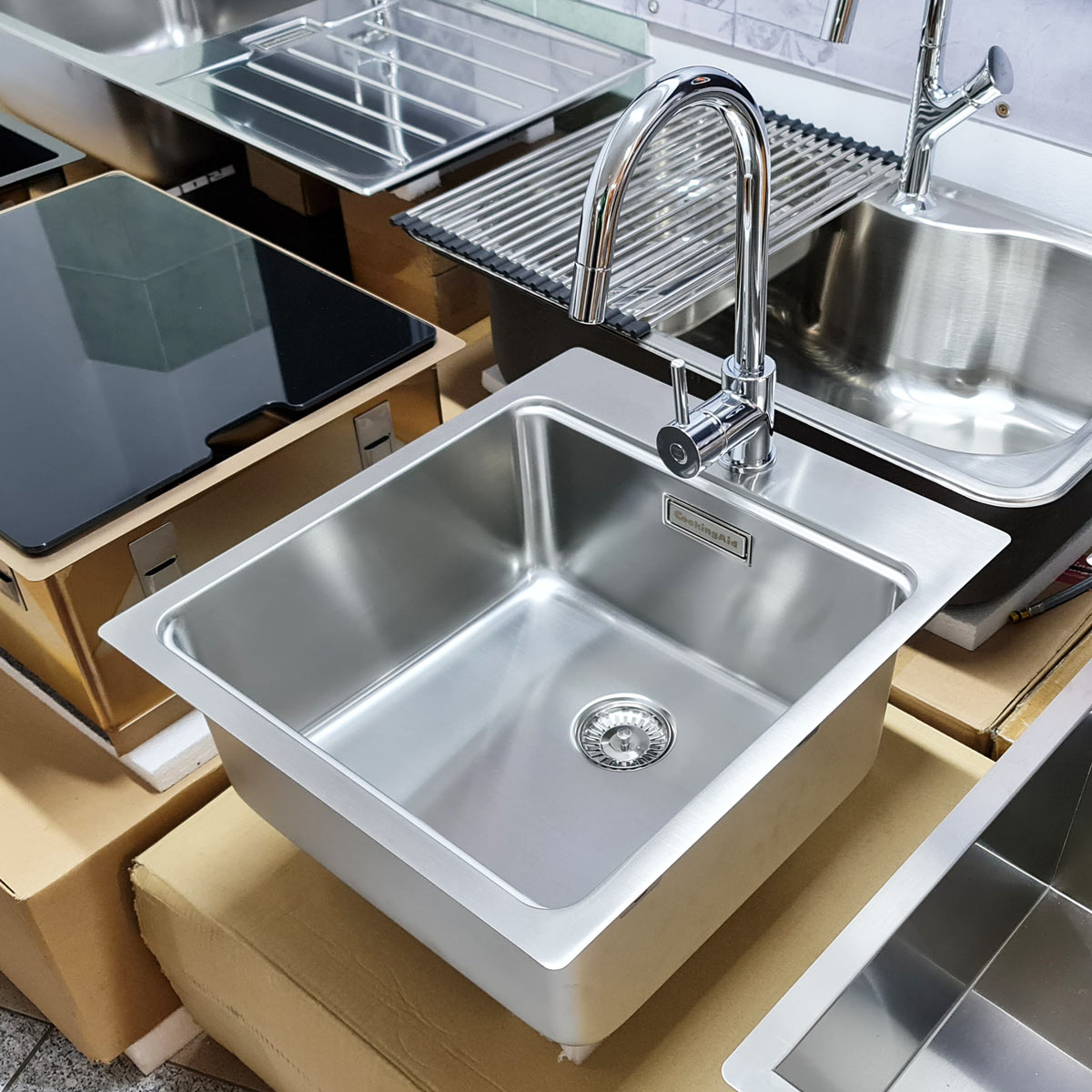 Chiuveta bucatarie inox CookingAid UNA 46 + Bonus: tocator Bambus + accesorii montaj [12]