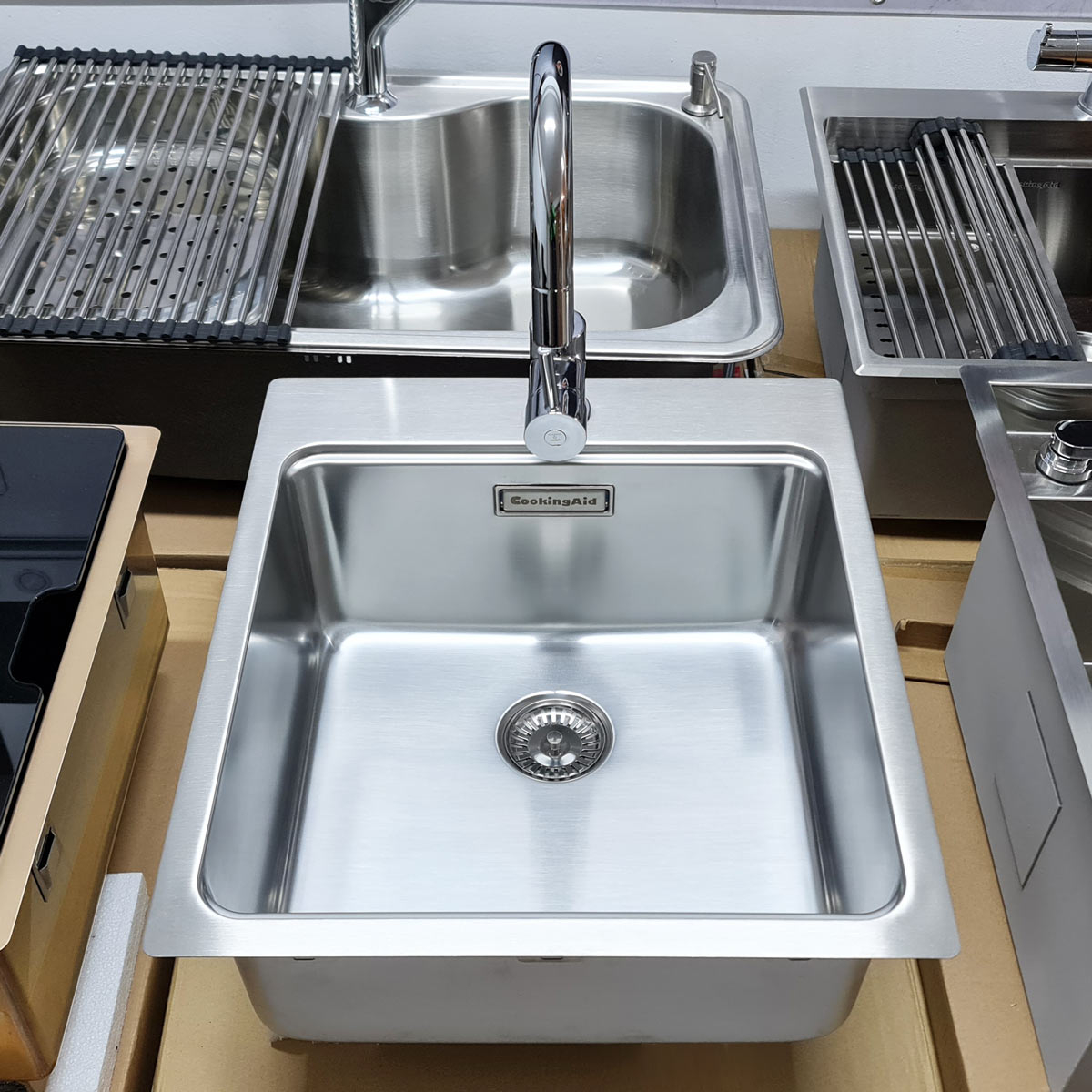 Chiuveta bucatarie inox CookingAid UNA 46 + Bonus: tocator Bambus + accesorii montaj [13]