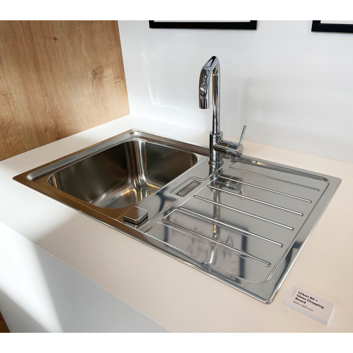 Chiuveta bucatarie inox CookingAid URBAN 80B cuva pe stanga cu picurator pe dreapta + accesorii montaj [10]