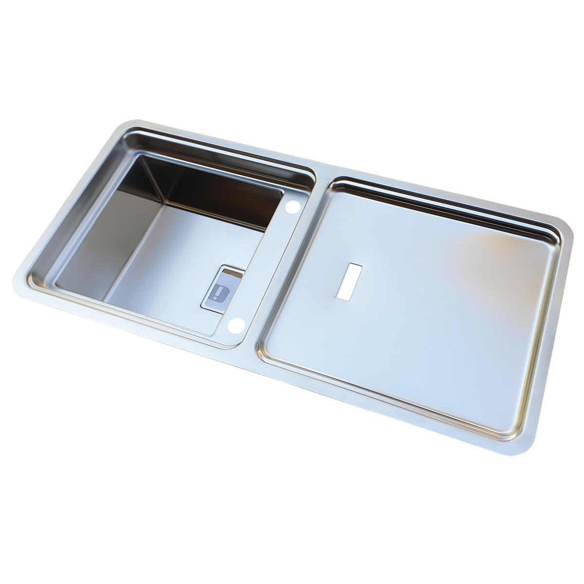 Chiuveta bucatarie inox CookingAid VISION 100 INVISIBLE montaj sub geam cu baterie telescopica integrata, tocator sticla temperizata + accesorii montaj [13]