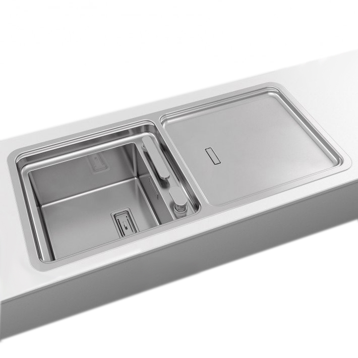 Chiuveta bucatarie inox CookingAid VISION 100 INVISIBLE montaj sub geam cu baterie telescopica integrata, tocator sticla temperizata + accesorii montaj [7]