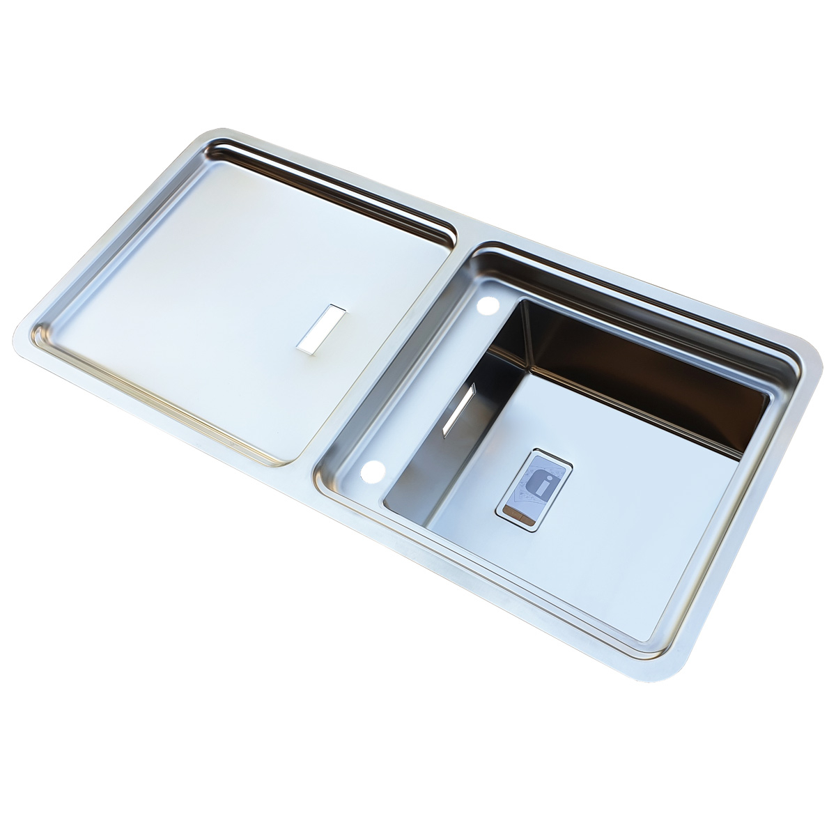 Chiuveta bucatarie inox CookingAid VISION 100 INVISIBLE montaj sub geam cu baterie telescopica integrata, tocator sticla temperizata + accesorii montaj [10]