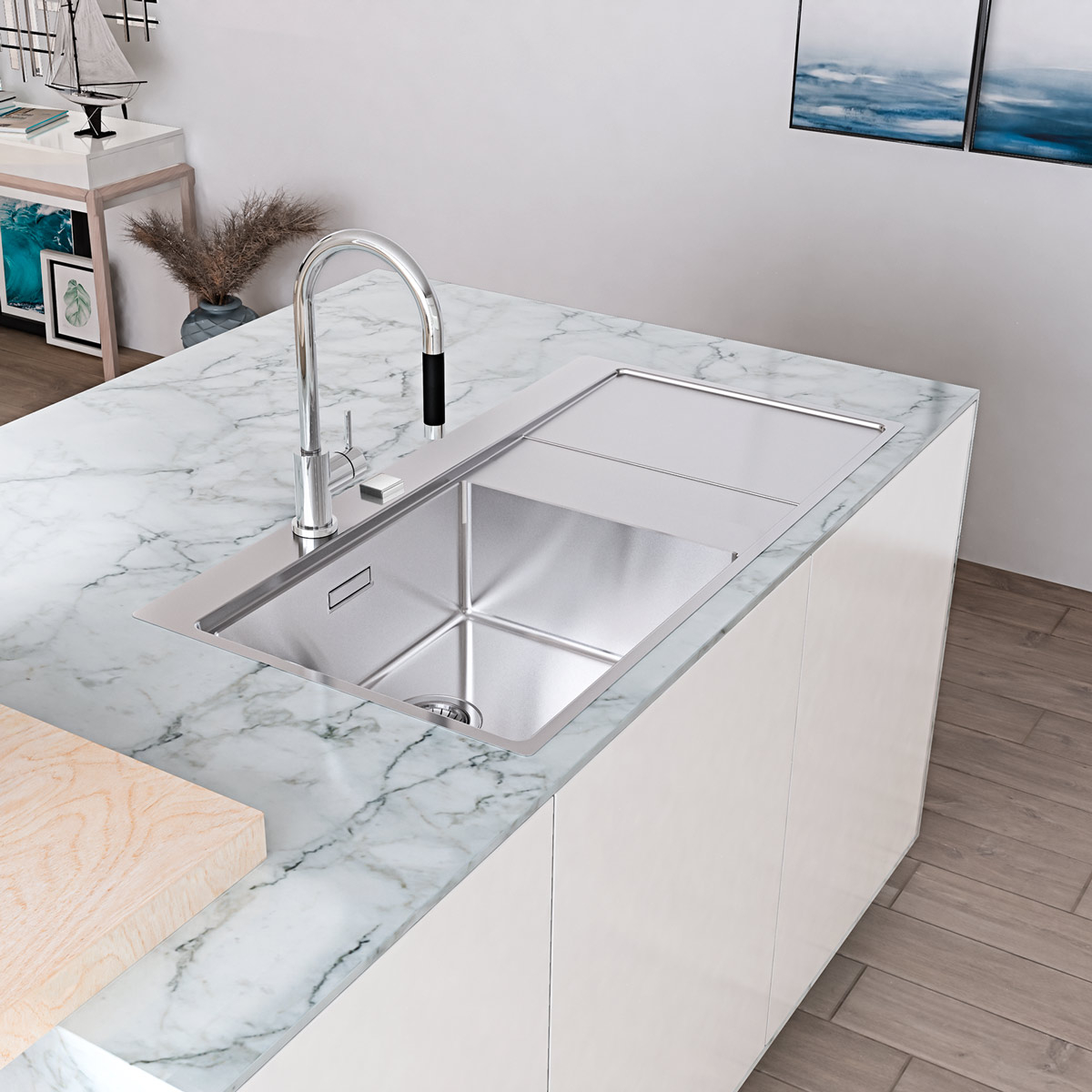 Chiuveta bucatarie inox CookingAid XERON 105 LEFT cu ventil scurgere dreptunghiular automat si accesorii montaj [3]