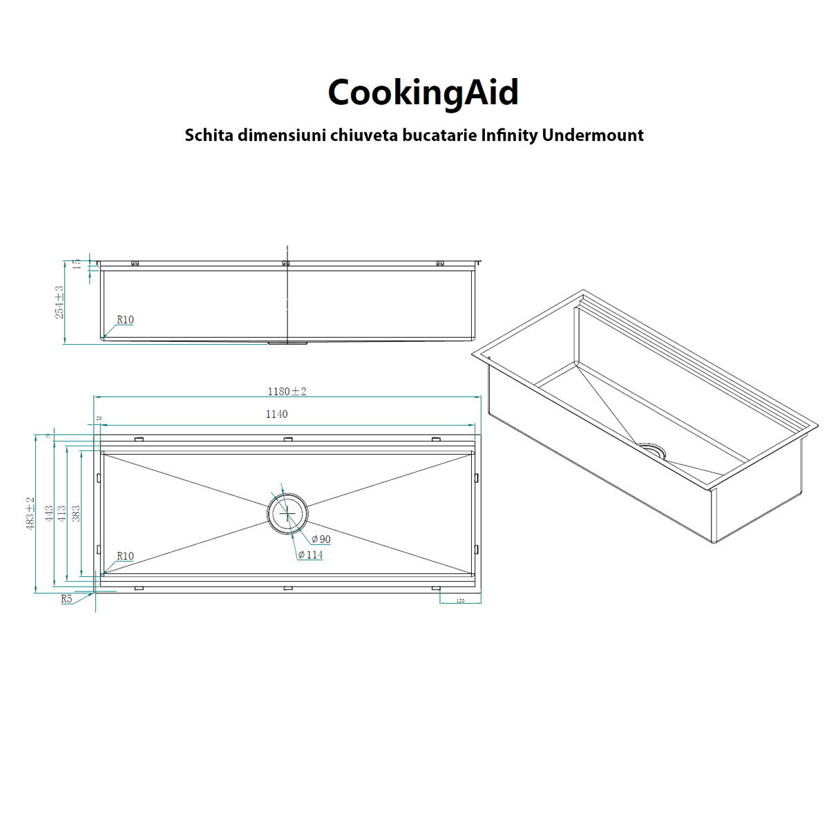 Chiuveta bucatarie inox HORECA CookingAid Infinity Undermount Workstation, montaj pe/sub blat, cu dozator detergent, tavita vase/paste/fructe, scurgator plat inox, gratar rulabil inox, tocator lemn Sa [27]