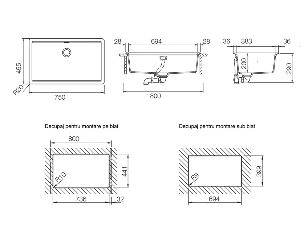 Chiuveta bucatarie Schock Greenwich N-100XL 750 x 456 mm Cristadur Puro, negru intens cu parti vizibile Puro [3]