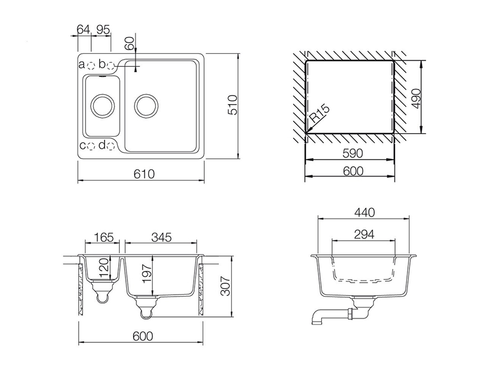 Chiuveta bucatarie Schock Manhattan N-150 Cristalite Alpina 610 x 510 mm, compozit granit, reversibila, montare pe blat, alb [4]