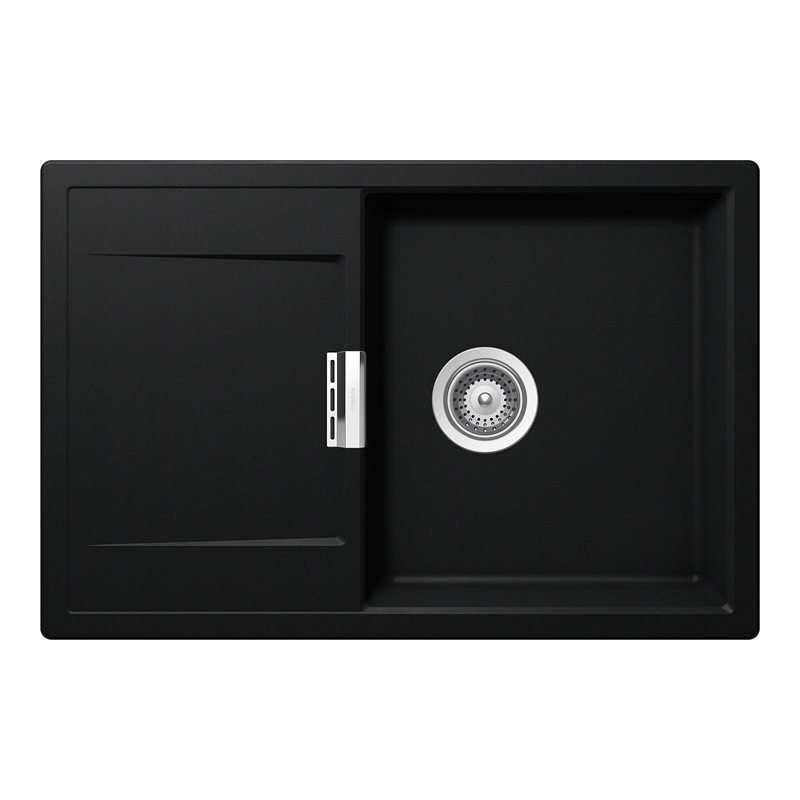 Chiuveta bucatarie Schock Mono D-100 Cristadur Puro 765 x 510 mm, compozit granit, reversibila, montare pe blat, negru intens [1]
