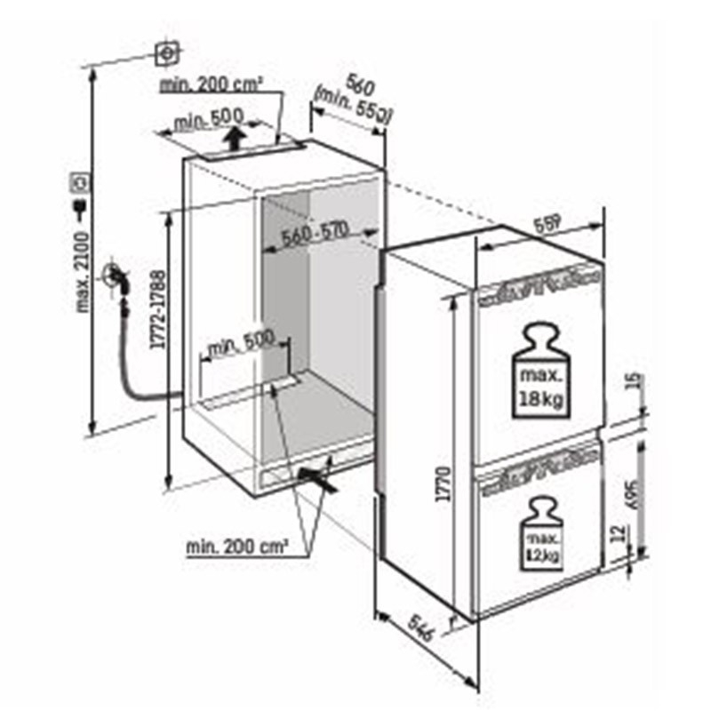 Combina frigorifica incorporabila Liebherr ICNbsci 5173 Peak, EasyFresh si NoFrost, 56 cm, 255 l, DuoCooling, SmartDeviceBox, SoftSystem, IceMaker, Interior BlackSteel, Clasa C [5]