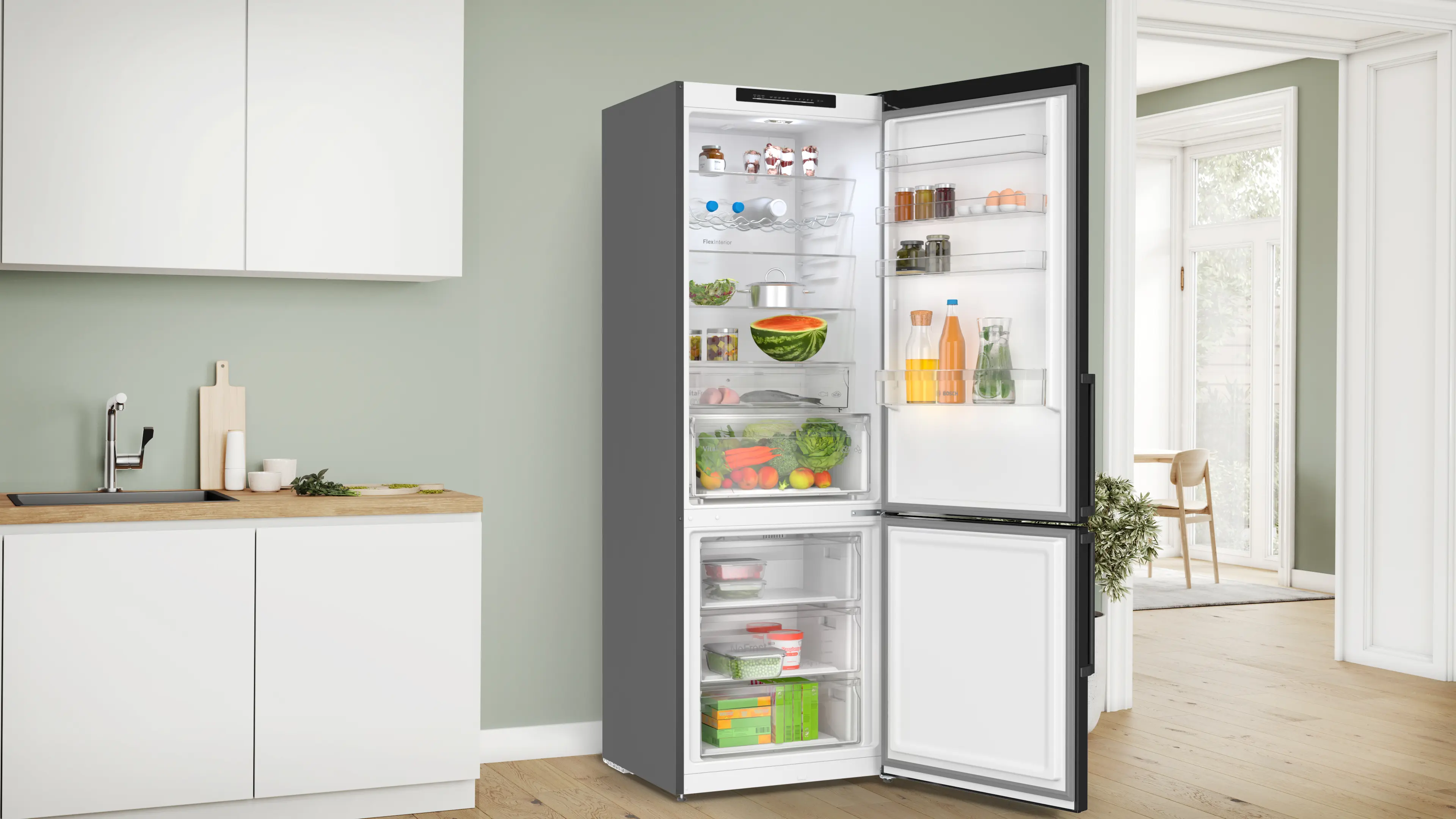 Combină frigorifică independentă 203 x 70 cm, Bosch Seria 4, Oțel inoxidabil Anti-Amprentă negru [3]